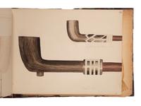 [NATIVE AMERICAN] -- [GOLD RUSH]. An album of watercolor drawings by prospector George V. Storkey (ca 1867-1942) depicting British Columbian Indigenous objects, likely related to the Nlaka’pamux, ca late 1890s-early 1900s.