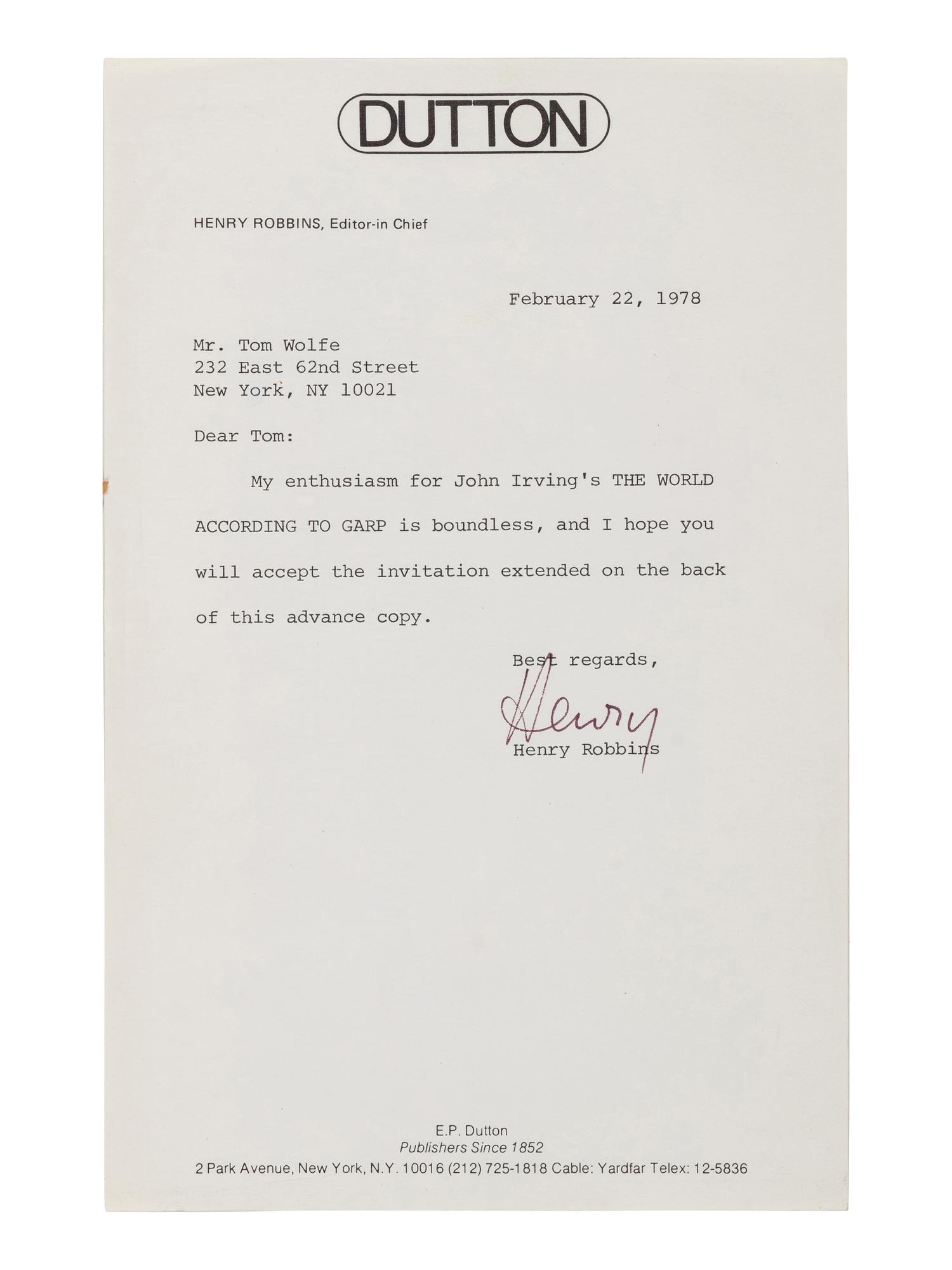 IRVING, John (b.1942). The World According to Garp . New York: E. P. Dutton 1978.
