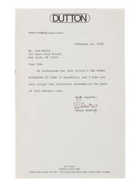 IRVING, John (b.1942). The World According to Garp . New York: E. P. Dutton 1978.