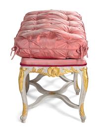 A Louis XV Style Painted and Parcel Gilt Bench