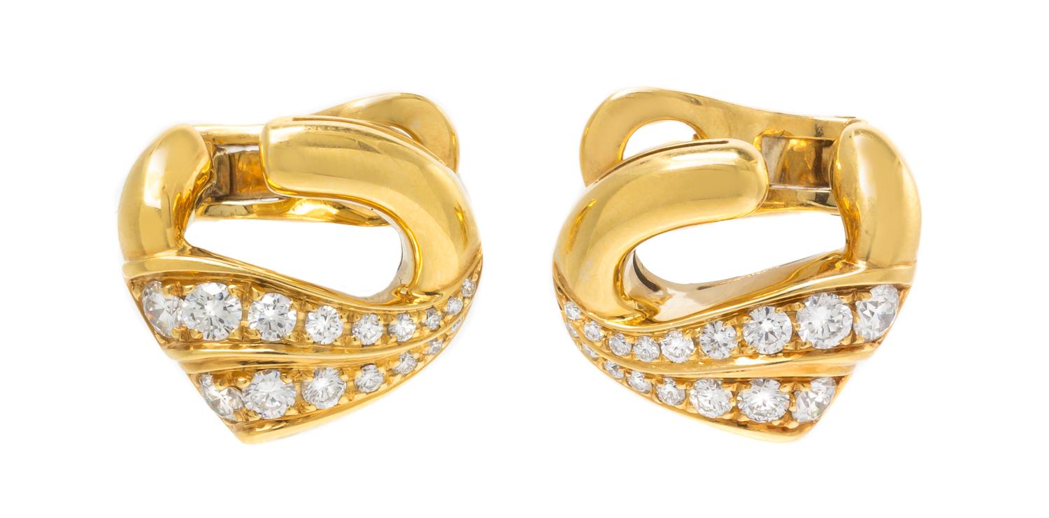 A Pair of 18 Karat Yellow Gold and Diamond Earclips, Bulgari, 8.60 dwts.