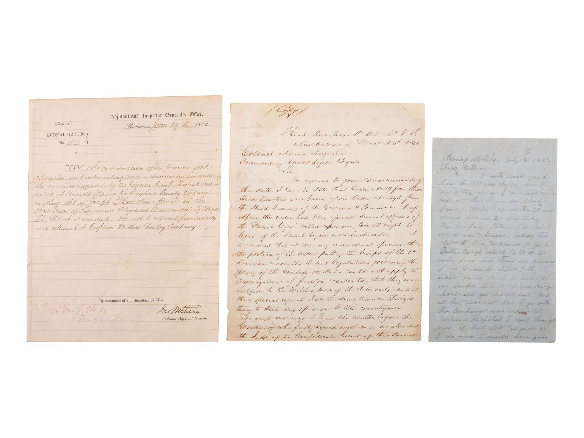 [CIVIL WAR]. Documents associated with Louisiana militia and Confederate Crescent regiments, plus.