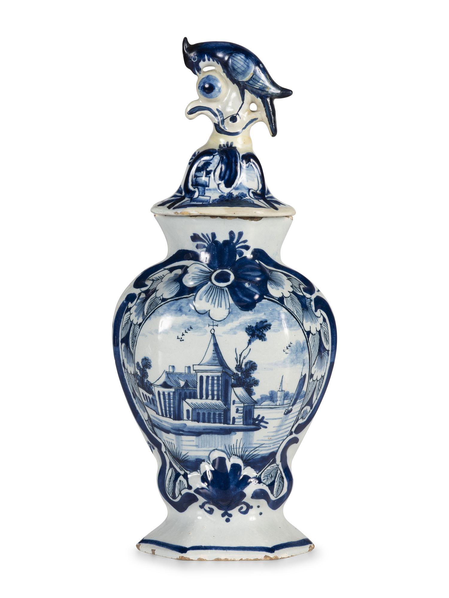 A Delft Earthenware Covered Vase