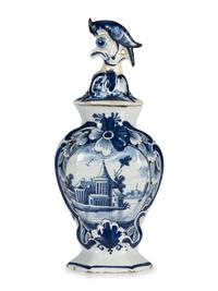 A Delft Earthenware Covered Vase