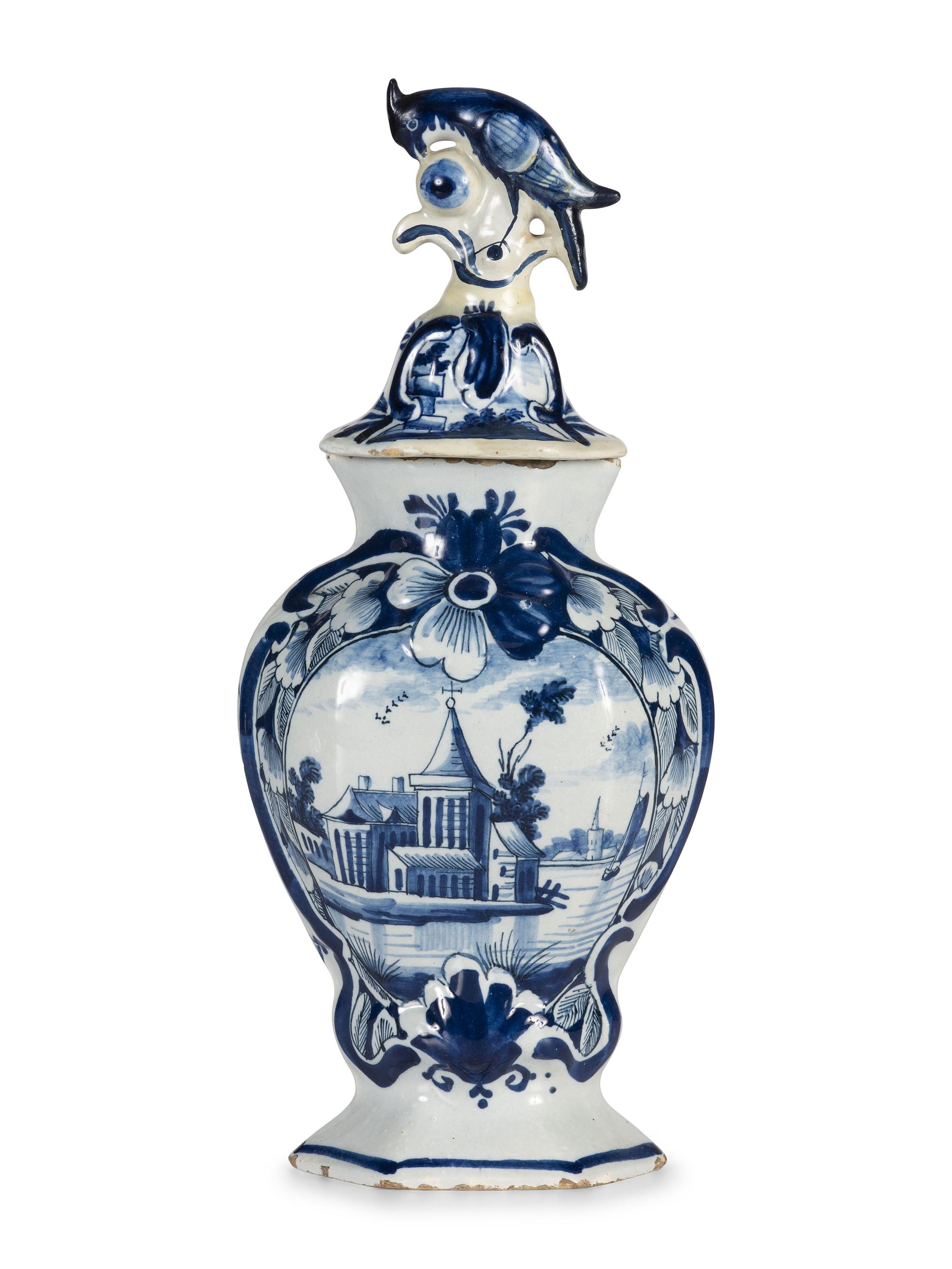 A Delft Earthenware Covered Vase