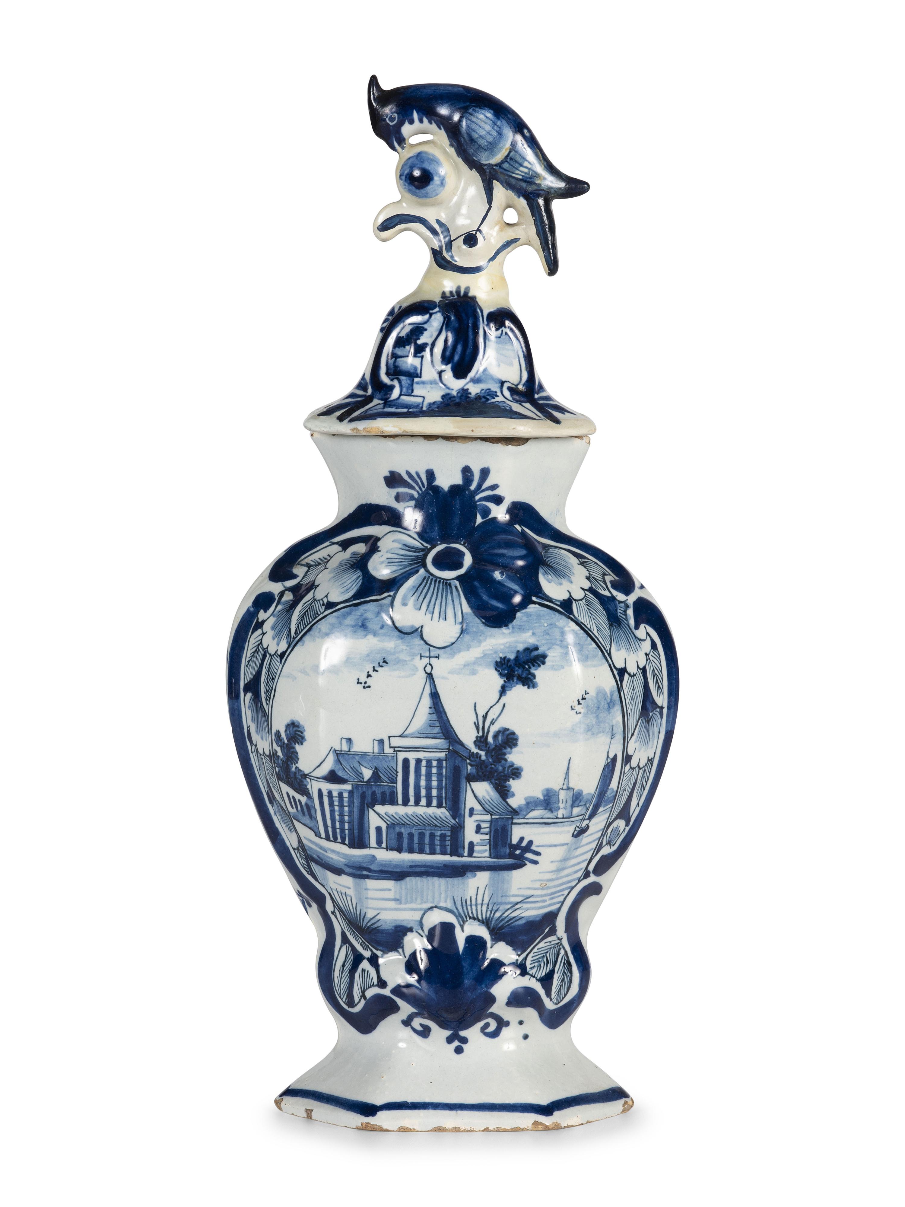 A Delft Earthenware Covered Vase