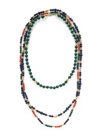 COLLECTION OF YELLOW GOLD AND MULTIGEM BEAD NECKLACES