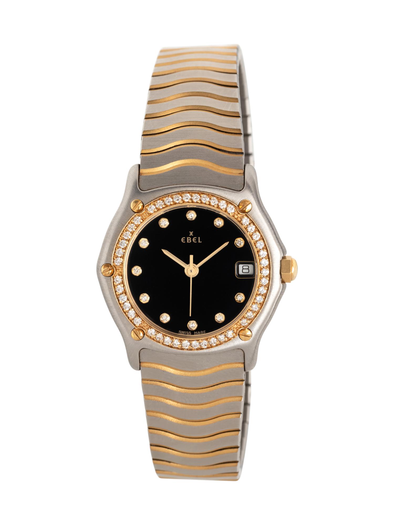 EBEL, 18K YELLOW GOLD, STAINLESS STEEL AND DIAMOND 'WAVE' WATCH