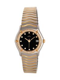 EBEL, 18K YELLOW GOLD, STAINLESS STEEL AND DIAMOND 'WAVE' WATCH