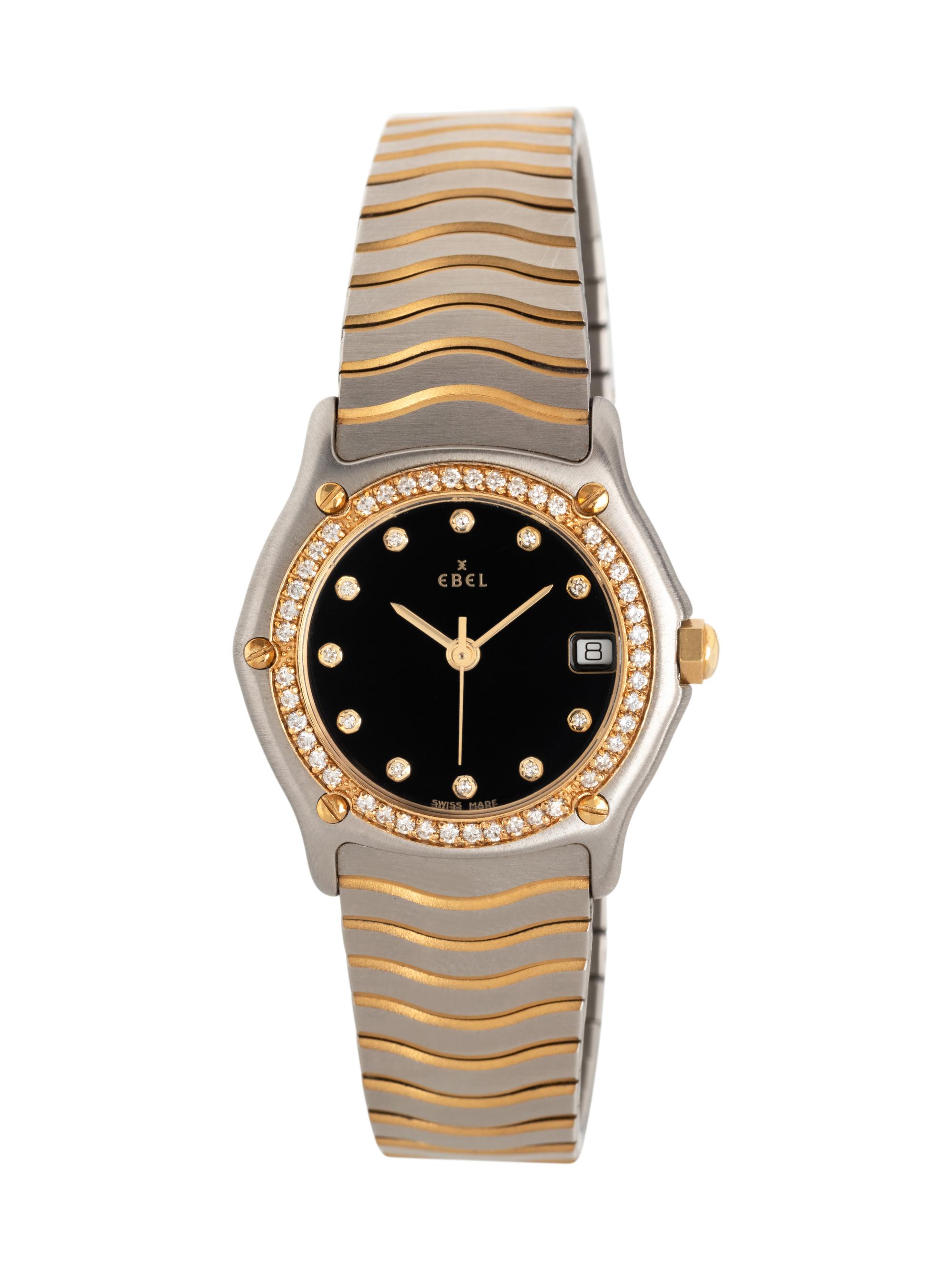 EBEL, 18K YELLOW GOLD, STAINLESS STEEL AND DIAMOND 'WAVE' WATCH