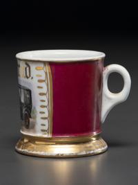 A Porcelain Shaving Mug Depicting an Automobile