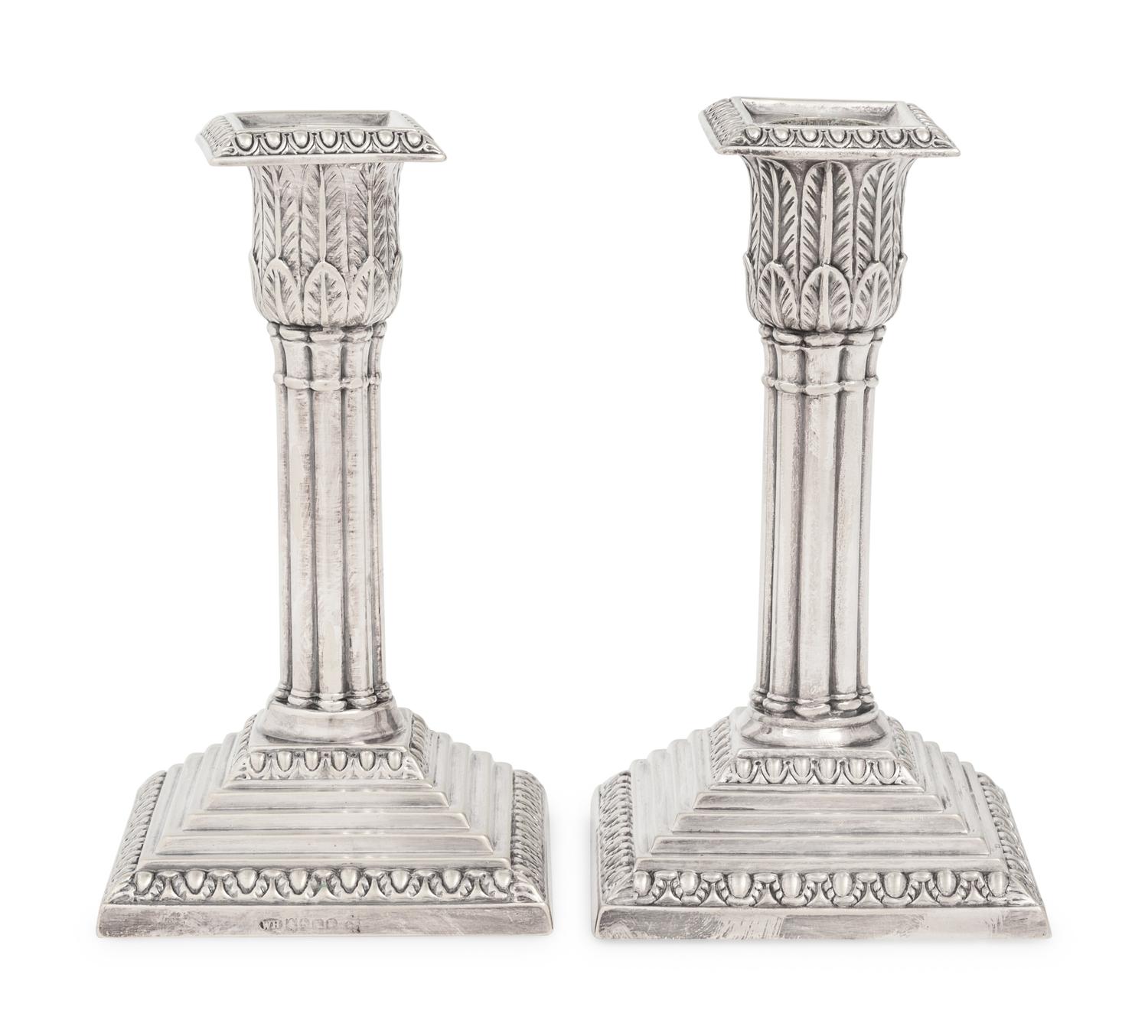 Two English Silver-Plate Candlesticks