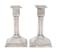 Two English Silver-Plate Candlesticks