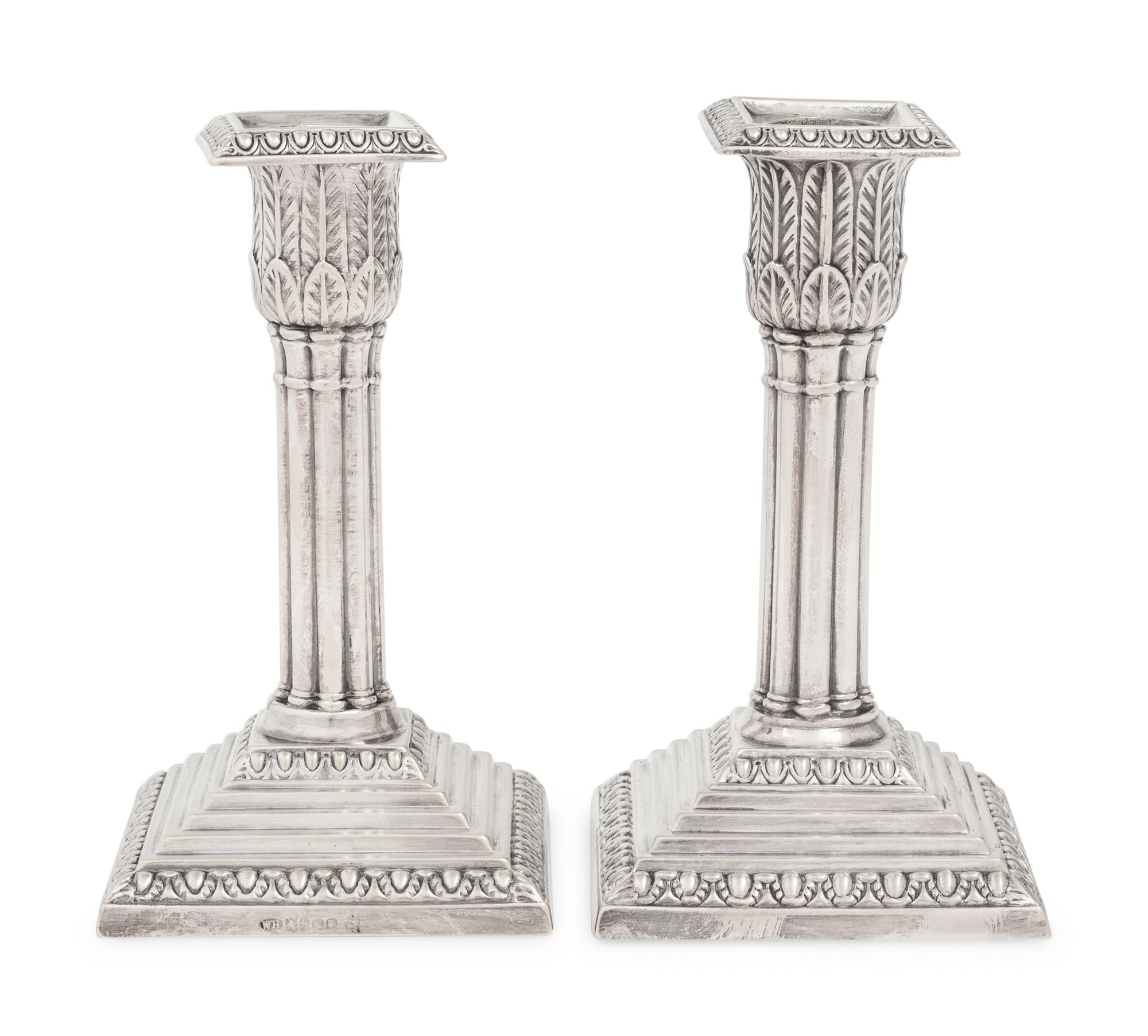 Two English Silver-Plate Candlesticks