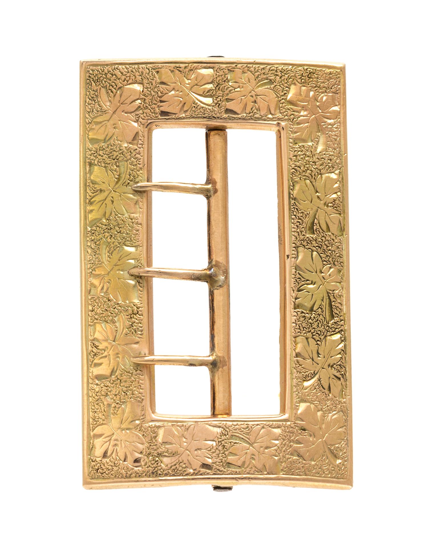 A Vintage Yellow and Rose Gold Belt Buckle Motif Brooch, 13.4 dwts.
