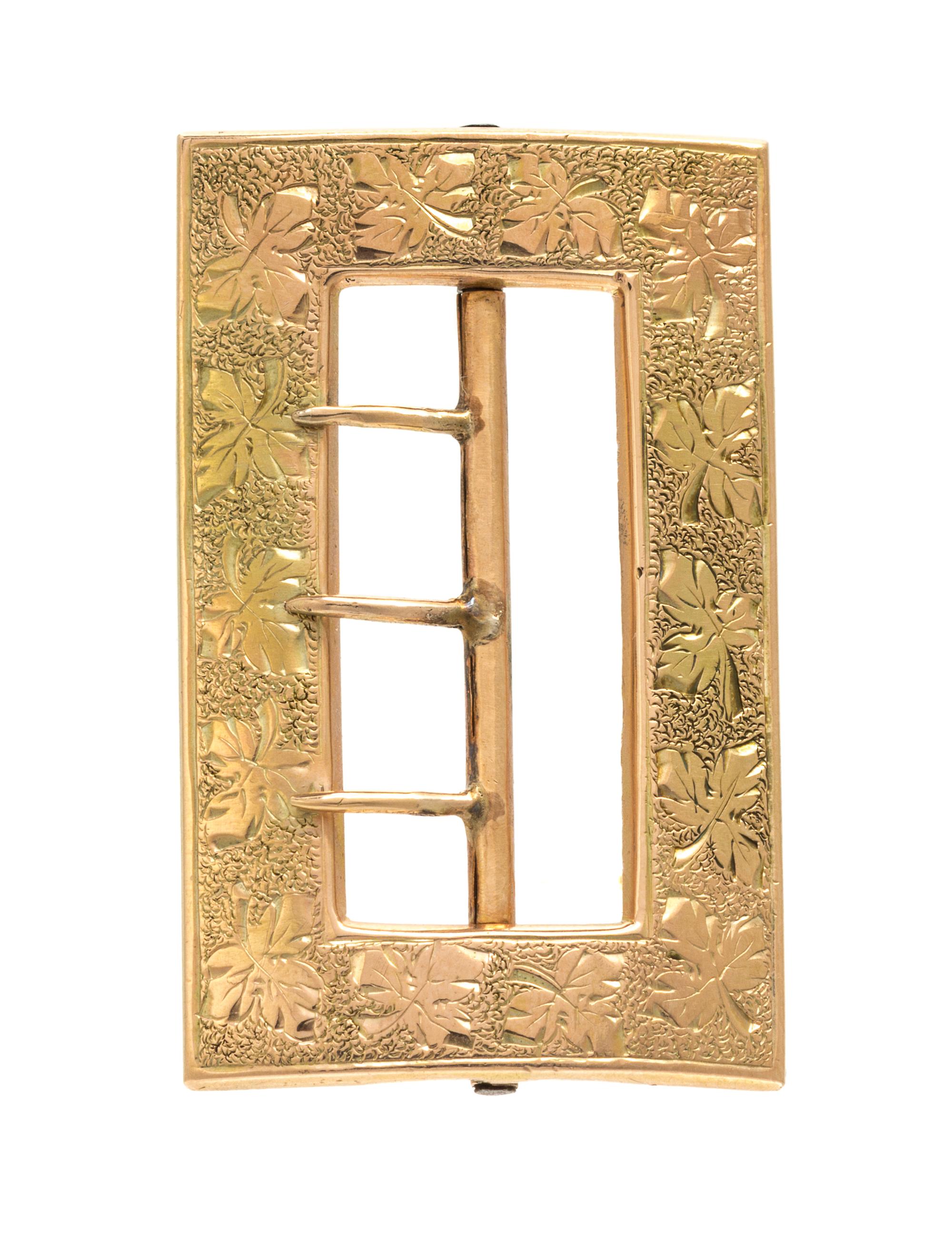 A Vintage Yellow and Rose Gold Belt Buckle Motif Brooch, 13.4 dwts.