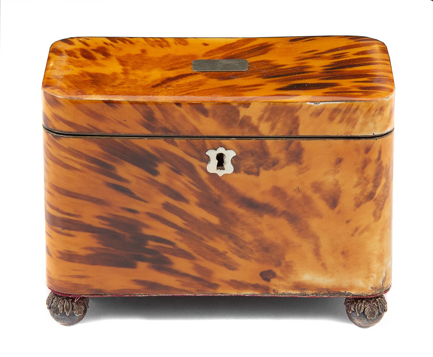 A Regency Tortoise Shell Tea Caddy Height 5 x width 6 3/4 x depth 3 3/4 inches. — 19TH CENTURY