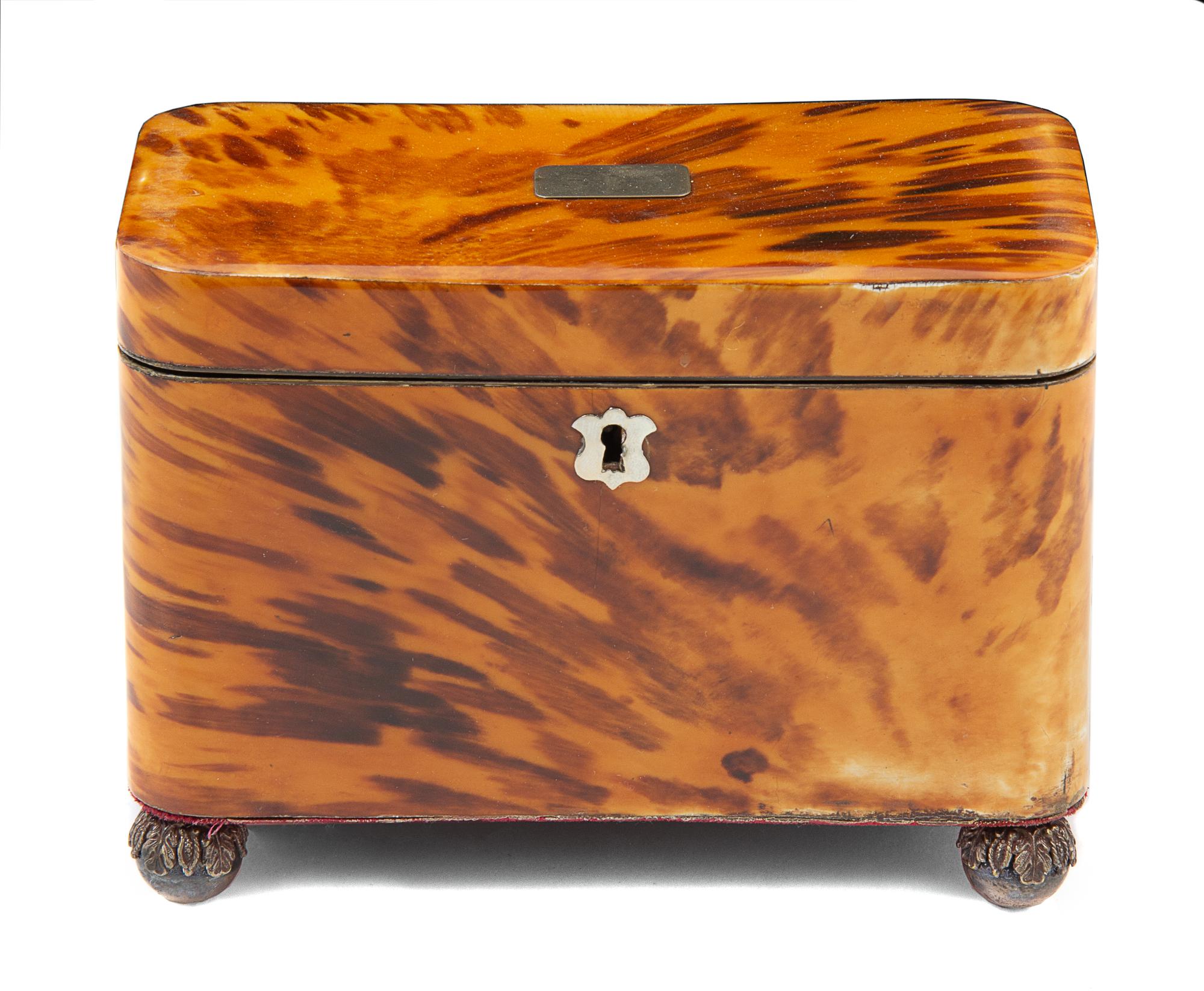 A Regency Tortoise Shell Tea Caddy Height 5 x width 6 3/4 x depth 3 3/4 inches. — 19TH CENTURY