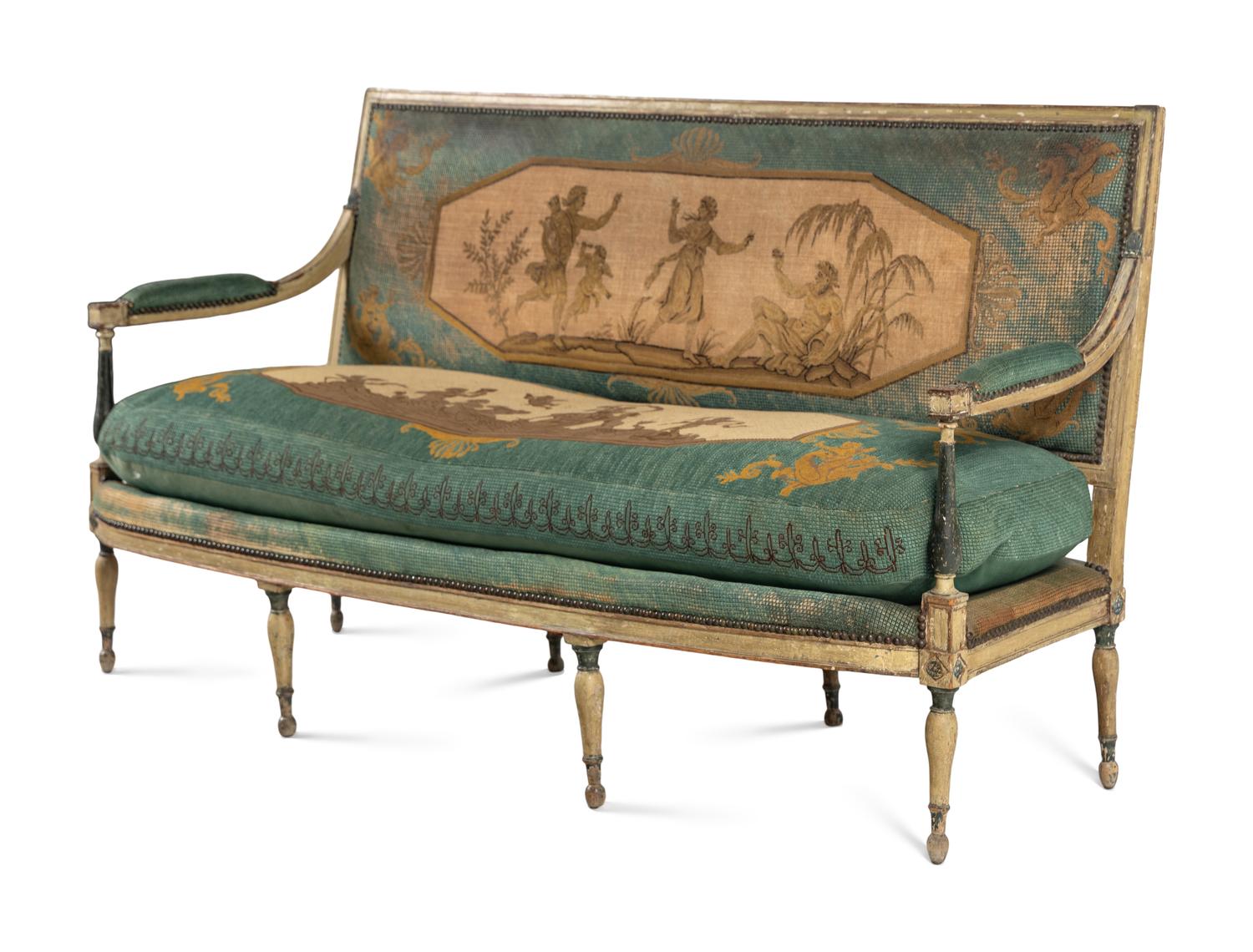 A George III White Painted Needlework Upholstered Settee
