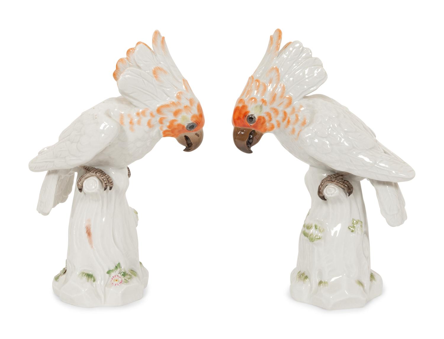 A Pair of Meissen Porcelain Cockatoos