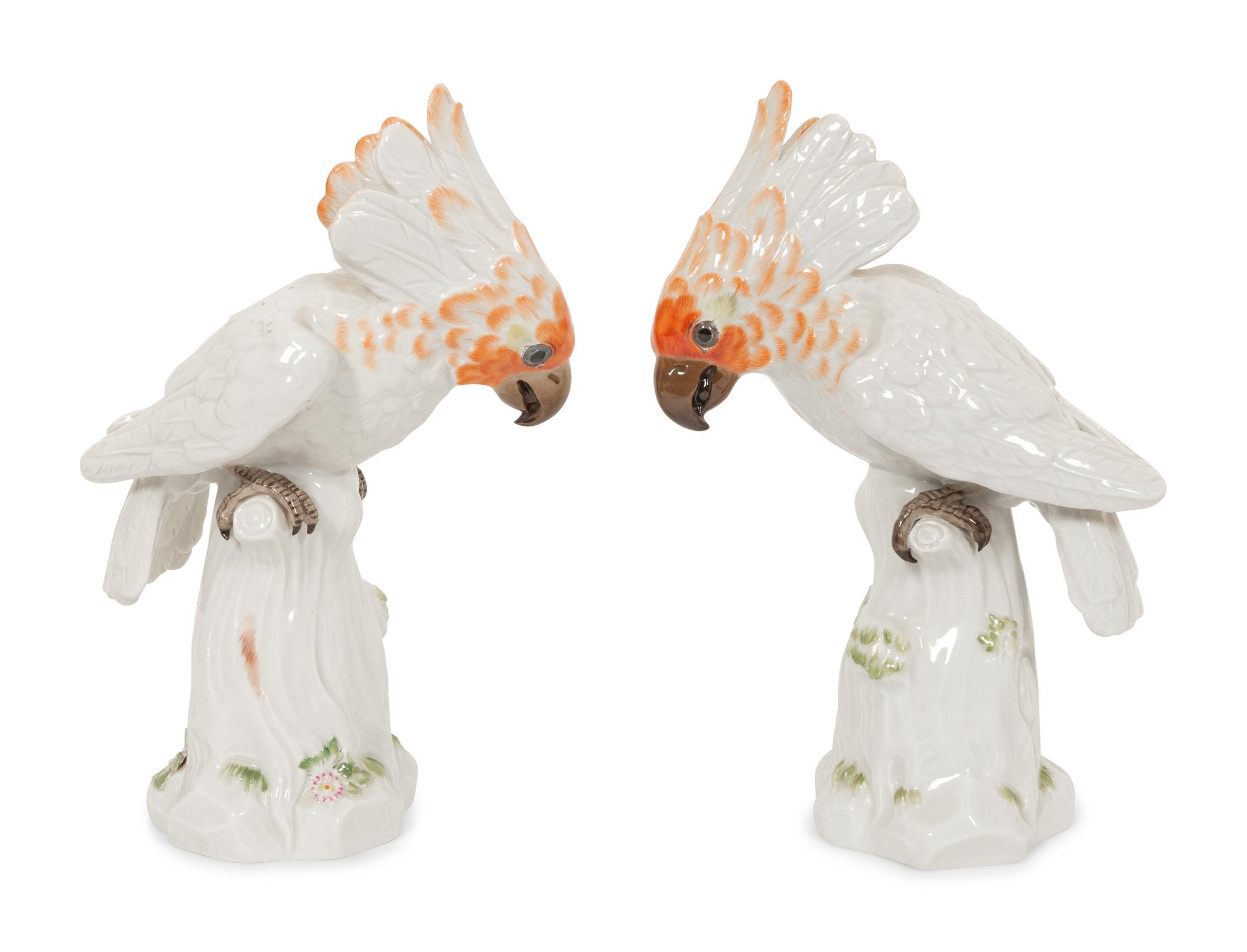 A Pair of Meissen Porcelain Cockatoos