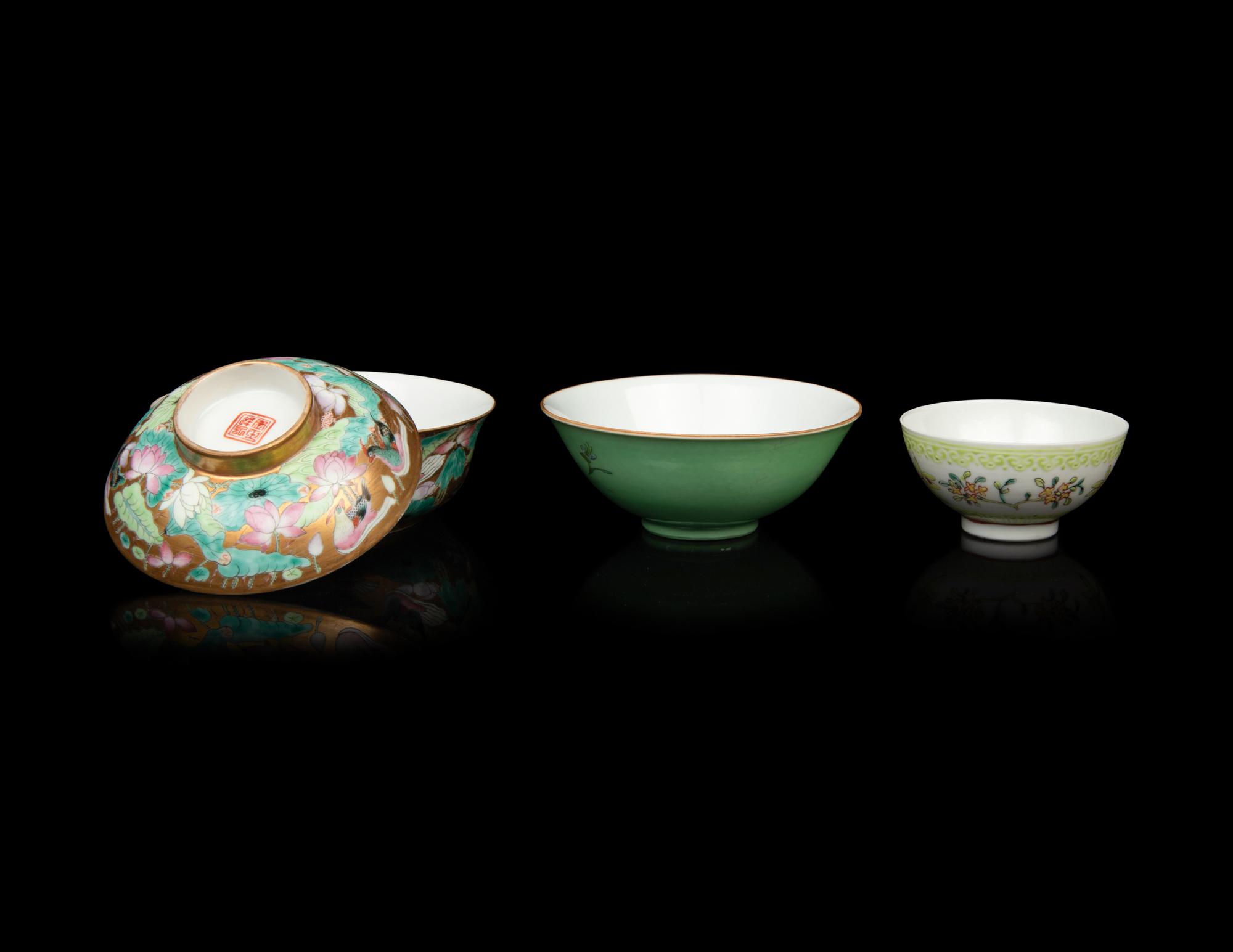 Three Chinese Famille Rose Porcelain Bowls