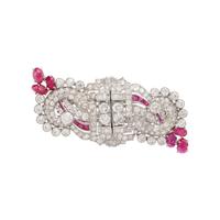 ART DECO, DIAMOND AND RUBY DRESS CLIPS
