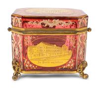 A Swiss Gilt-Decorated and Enameled Red-Flashed Glass Box — LATE 19TH/EARLY 20TH CENTURY