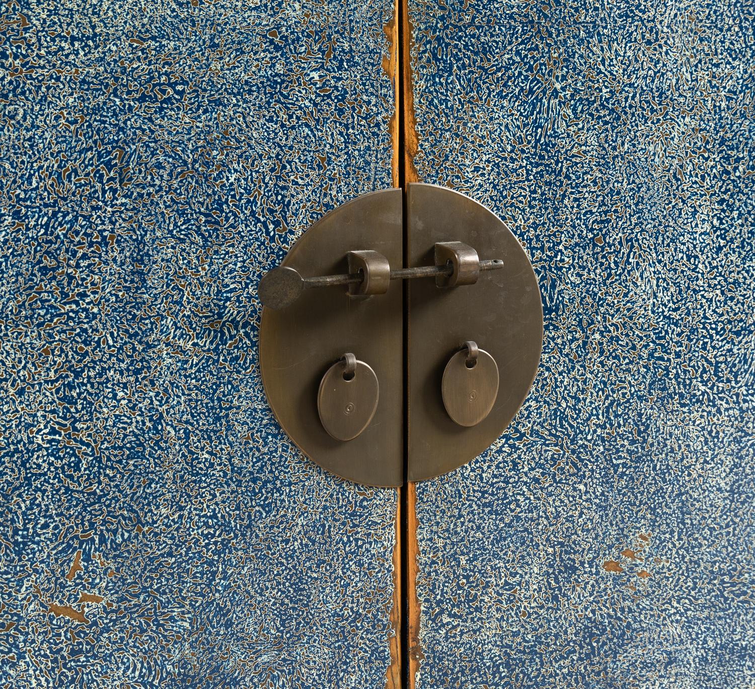 A Chinese Style Blue-Painted Console Cabinet