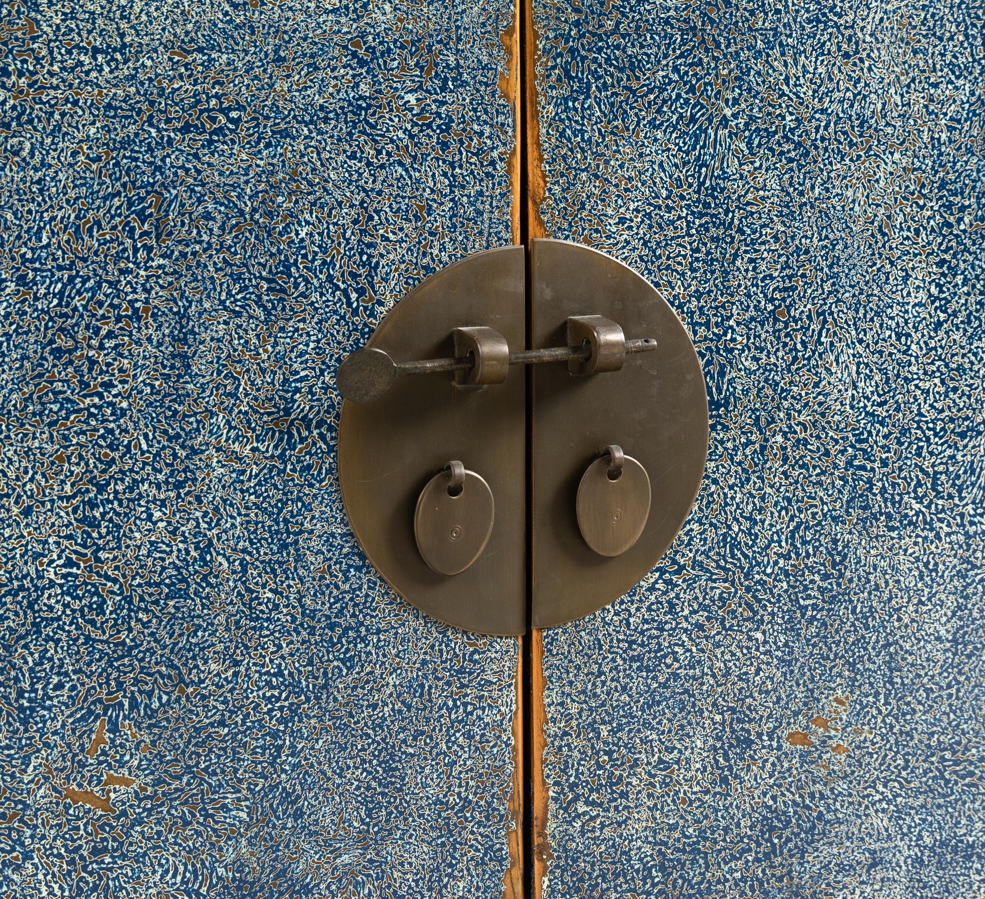 A Chinese Style Blue-Painted Console Cabinet