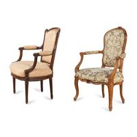 A Louis XV Fauteuil and a Louis XVI Fauteuil