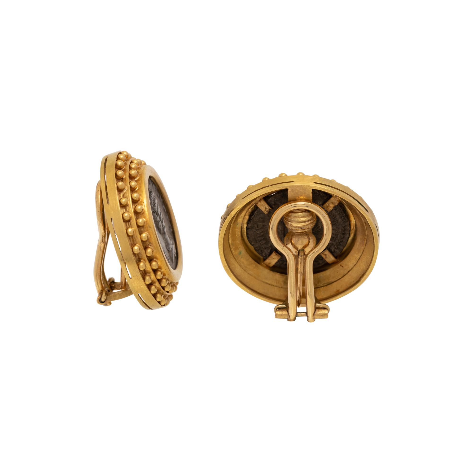 ELIZABETH LOCKE, YELLOW GOLD AND COIN EARCLIPS