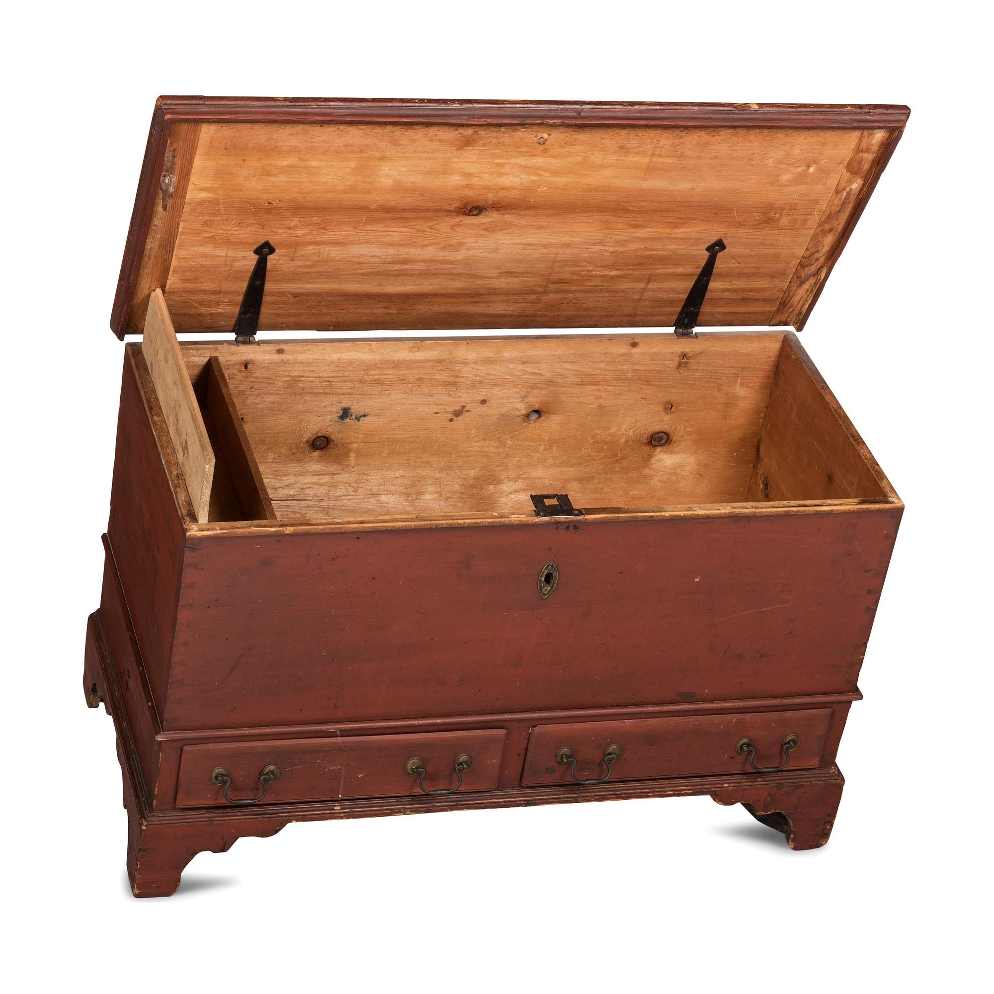 A Chippendale Red-Painted Pine Two-Drawer Blanket Chest