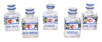 A Group of Five Continental Hand-Painted Glass Perfume Bottles Height 4 1/2 x width 2 1/2 x depth 2 1/2 inches. — 20TH CENTURY
