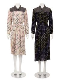 Two Bottega Veneta Silk Printed Dresses with Belts