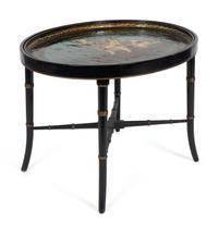A Victorian Papier-Mache Oval Tray on Later Stand — 19TH CENTURY