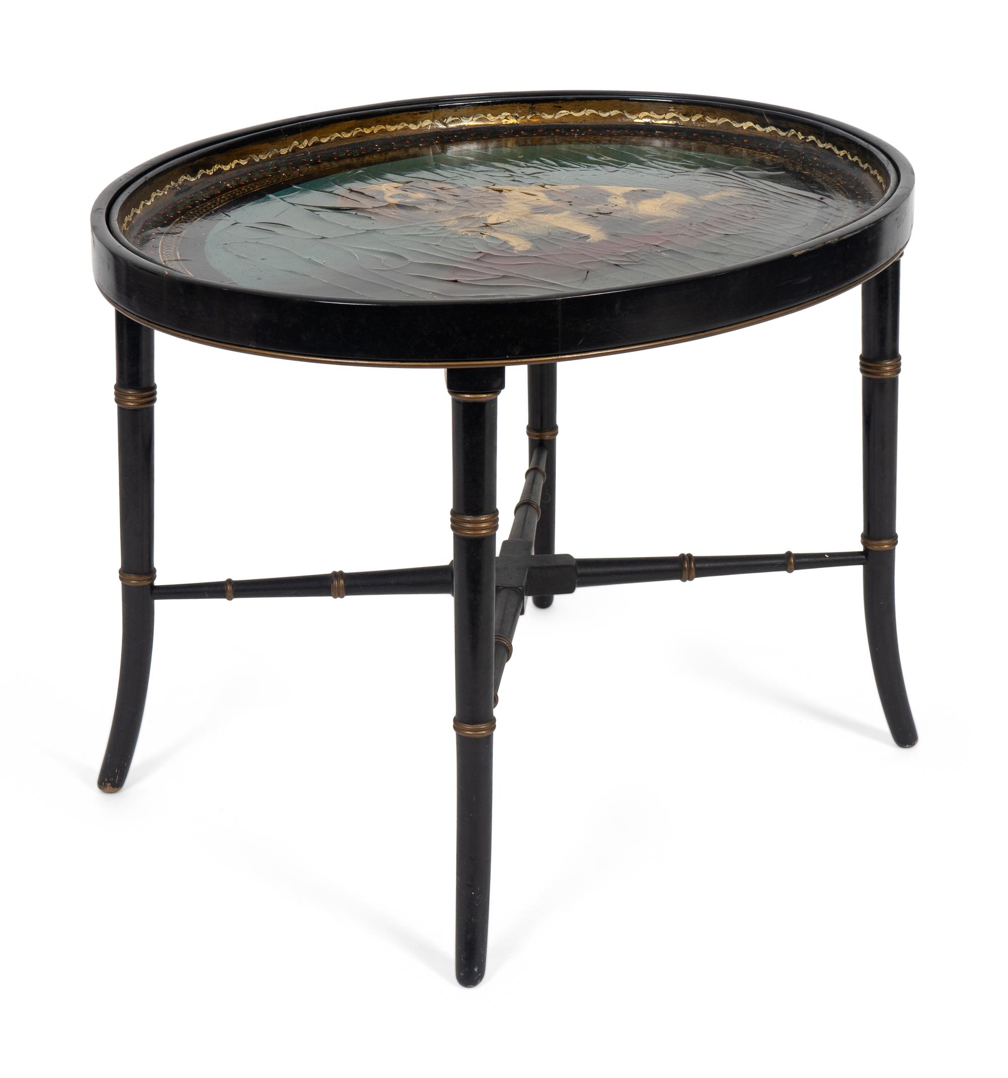 A Victorian Papier-Mache Oval Tray on Later Stand — 19TH CENTURY