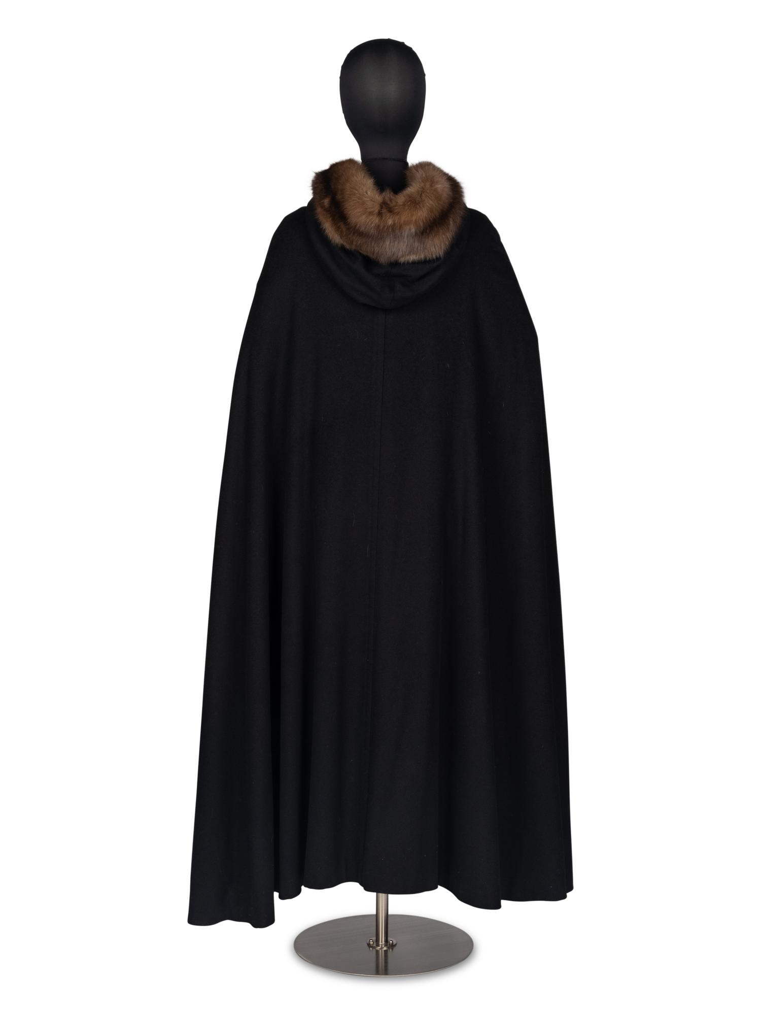 J. Mendel Cashmere Cape With Sable Fur Hood and Sheared Mink Lining