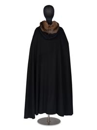 J. Mendel Cashmere Cape With Sable Fur Hood and Sheared Mink Lining