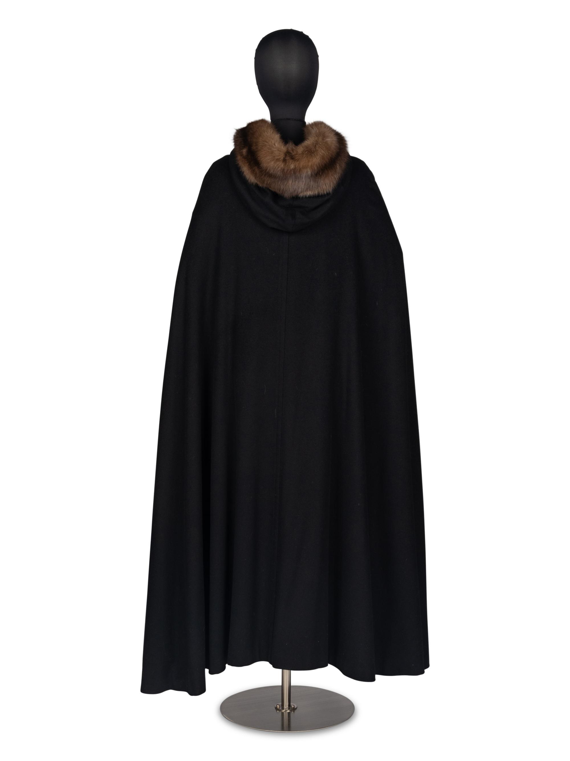 J. Mendel Cashmere Cape With Sable Fur Hood and Sheared Mink Lining