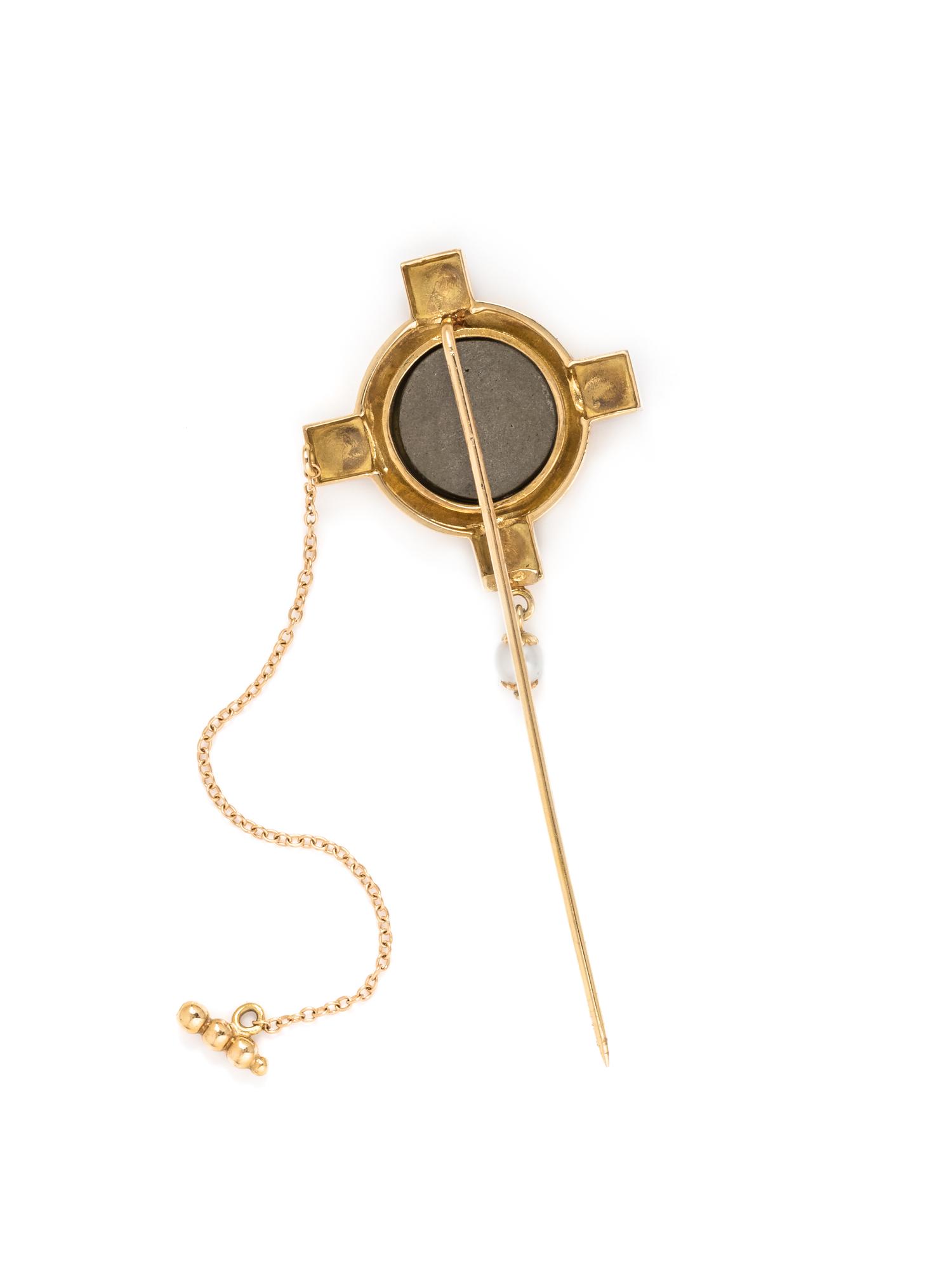 ANNABEL JONES, CAMEO, RUBY AND CULTURED PEARL STICKPIN