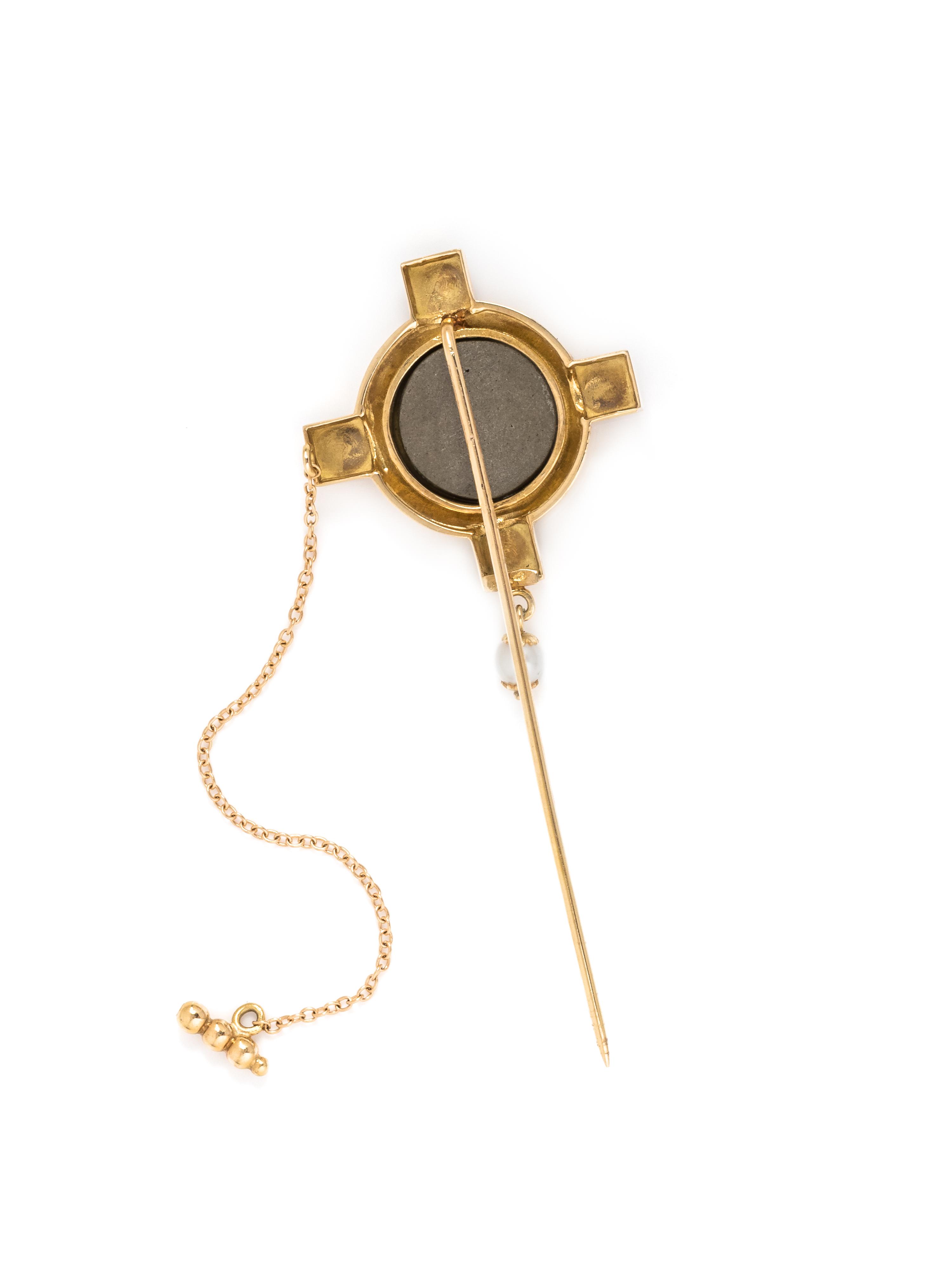 ANNABEL JONES, CAMEO, RUBY AND CULTURED PEARL STICKPIN