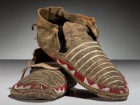 Sioux Quilled and Beaded Buffalo Hide Moccasins