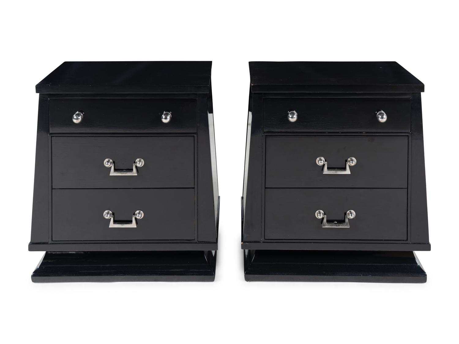 A Pair of James Mont Black-Painted Nightstands