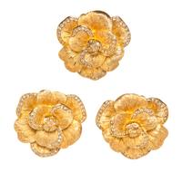 A Christian Dior Goldtone Floral Brooch and Earclips, 1.5" x 1.5".