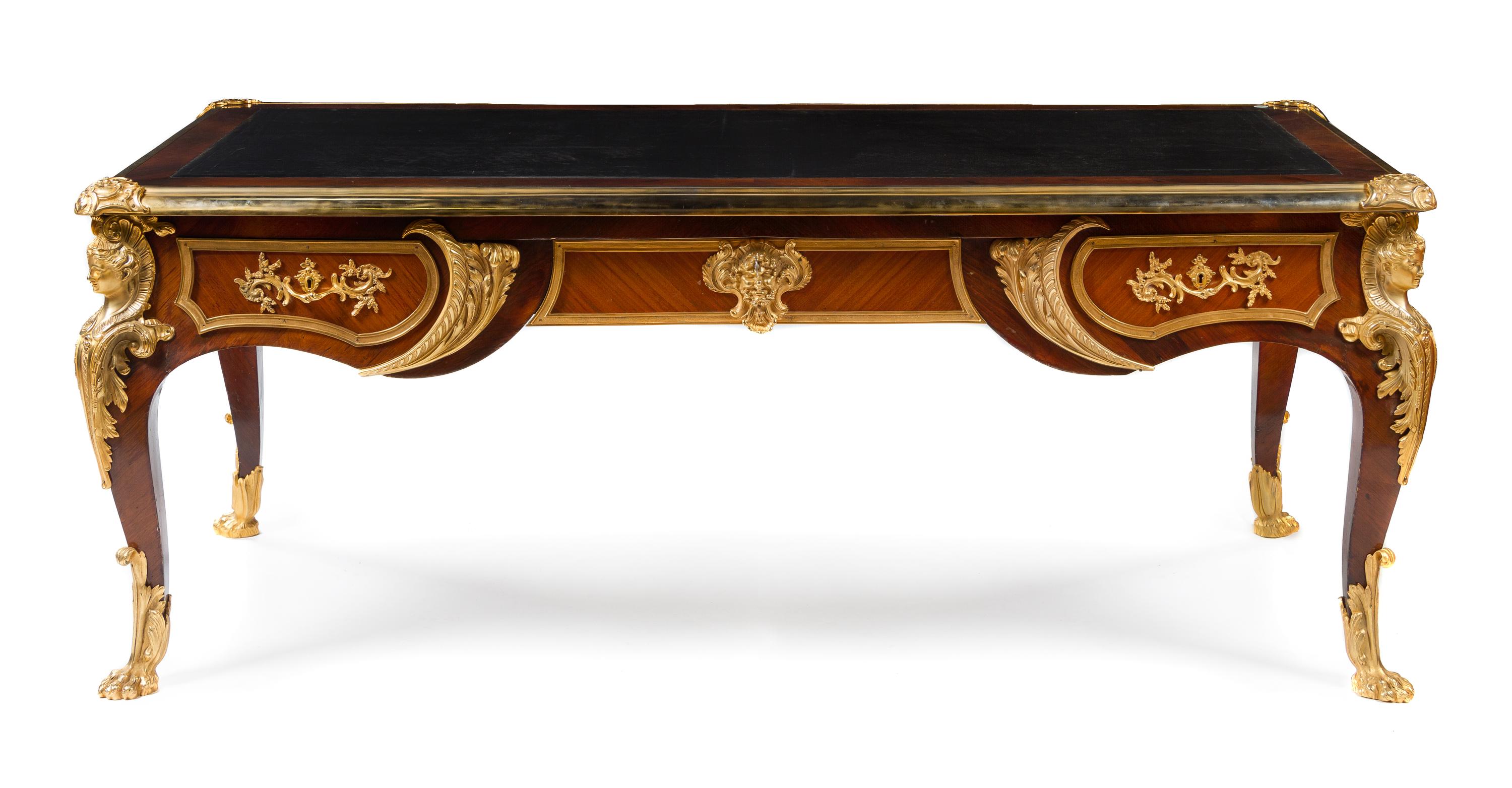 A Louis XV Style Gilt Bronze Mounted Bureau Plat Height 30 x width 78 x depth 39 inches. — STAMPED H. GEORGES, LATE 19TH CENTURY