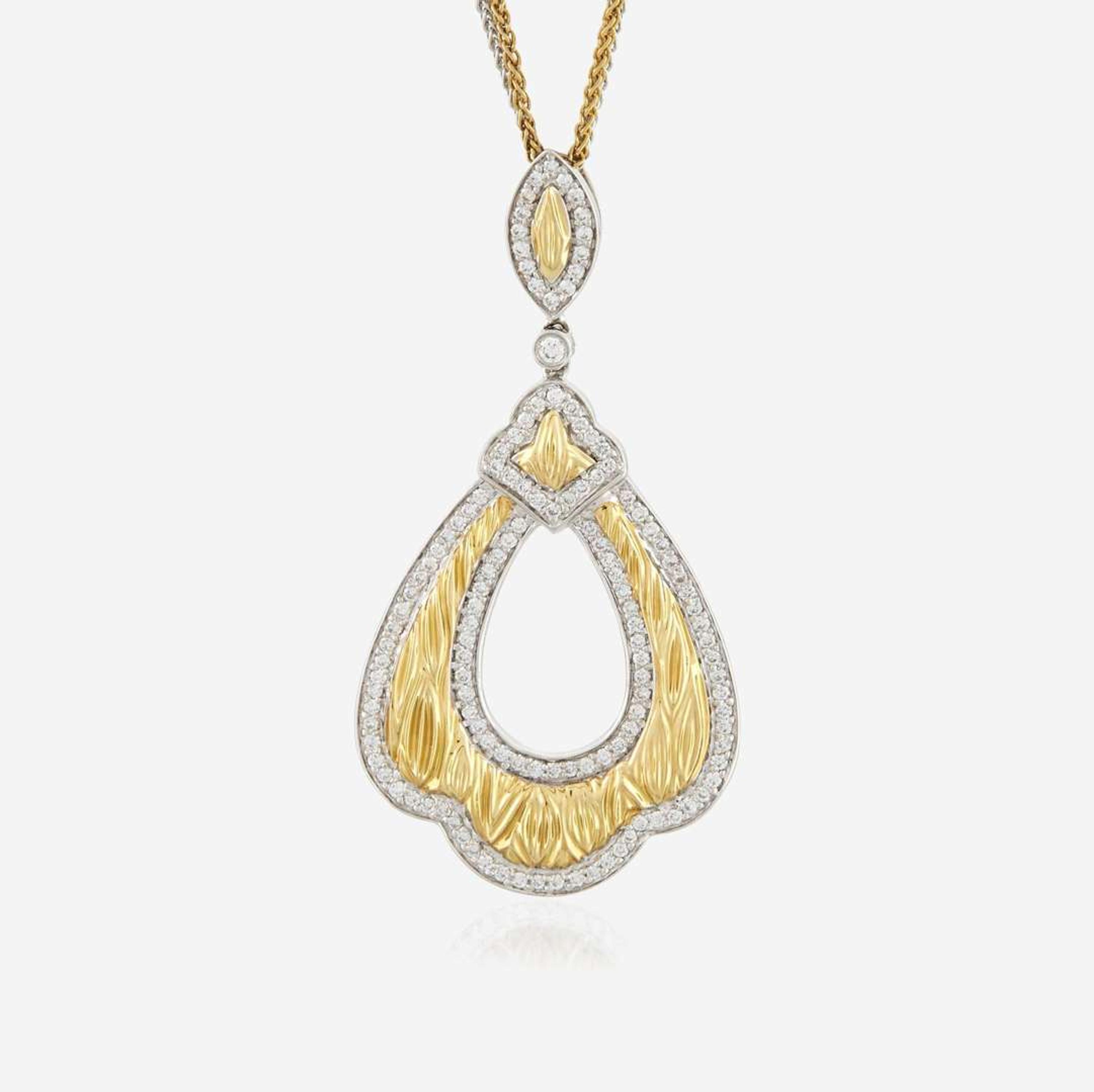 A bicolor gold and diamond pendant necklace
