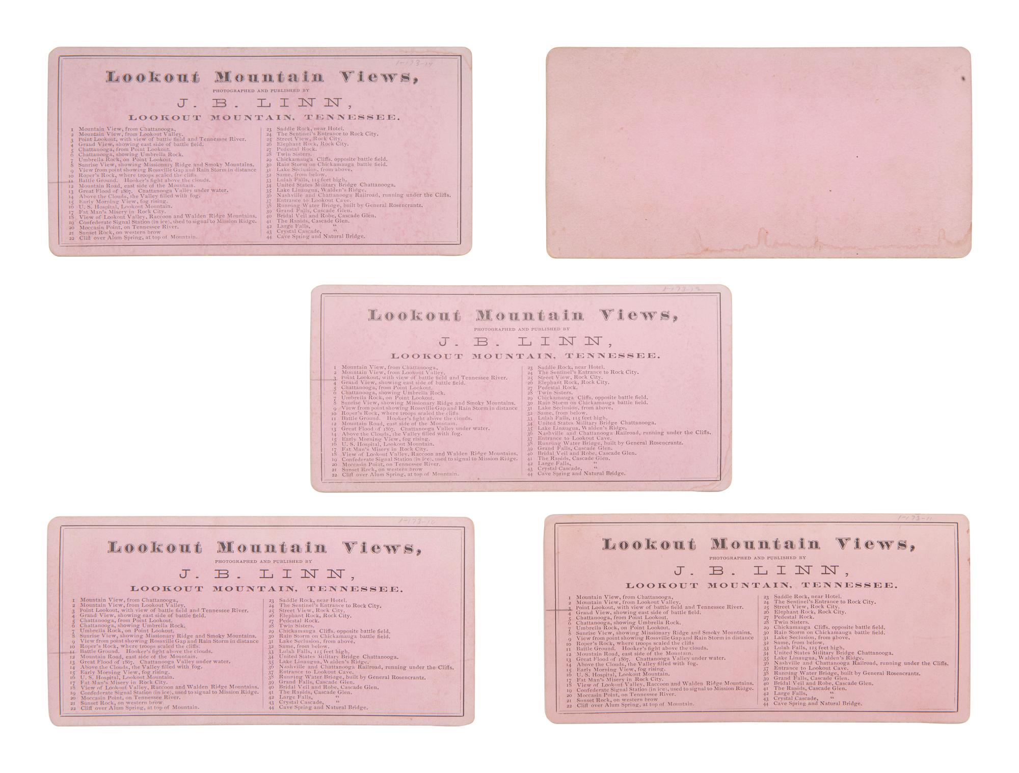 [EARLY PHOTORAPHY]. 20 views of Lookout Mountain in various formats, most by J.B. LINN.
