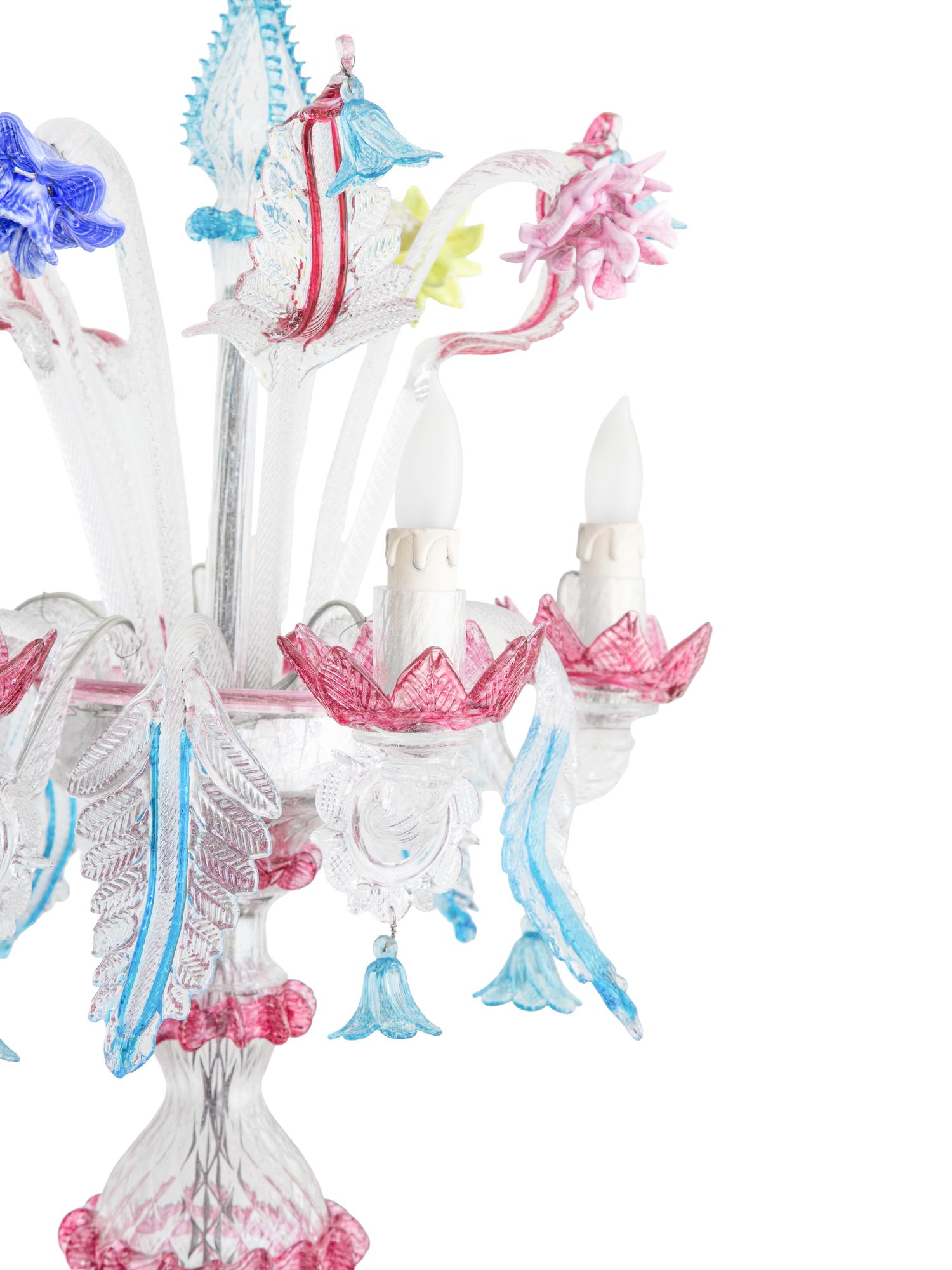 A Pair of Murano Glass Five-Light Girandoles
