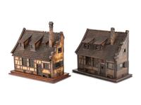 A Pair of German Carved and Painted Timber House-Form Boxes